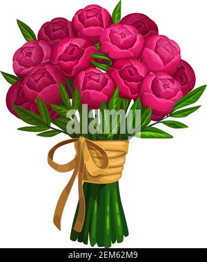Bouquet de pivoines ou de roses fleurs roses isolées. Bouquet de plantes à fleurs de luxe Vector Illustration de Vecteur