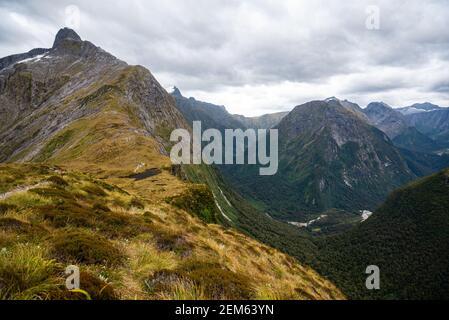 Milford Track MacKinnon Pass, Nouvelle-Zélande Banque D'Images