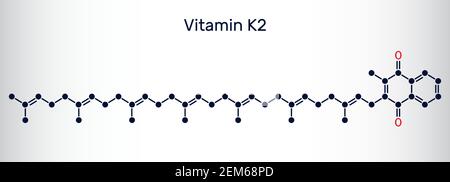 Vitamine K2, ménachinon-7, molécule MK-7. C'est menaquinone. Formule chimique du squelette. Illustration de Vecteur