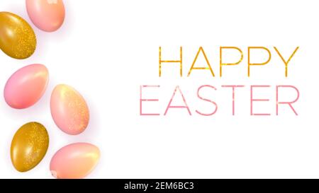 Joyeux fond de Pâques avec des œufs de pâques réalistes. Modèle pour carte d'invitation, bannière, affiche avec œufs de pâques. Illustration vectorielle Illustration de Vecteur