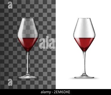 Maquette 3D vectorielle isolée en verre à vin rouge réaliste. Bol en forme de Wineglass de losange pour les vins doux et secs, modèle de gobelet en verre de table, gobelet sur l Illustration de Vecteur