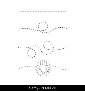 Lignes de trajectoire pointillées ou pointillées et lignes courbes. Illustration du vecteur de stock isolée Illustration de Vecteur