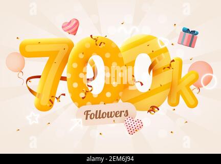 700k ou 700000 disciples vous remercient coeur rose, confetti d'or et néons signes. Réseau social amis, abonnés, utilisateur Web Merci de célébrer les abonnés ou les abonnés et les goûts. Vecteur Illustration de Vecteur