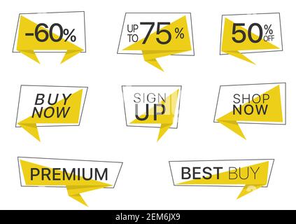 Jeu d'étiquettes en papier tendance jaune Illustration de Vecteur
