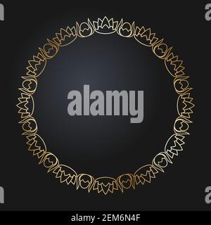 Bordure florale or. Cadre doré rond avec fleurs sauvages. Illustration vectorielle EPS10. Illustration de Vecteur