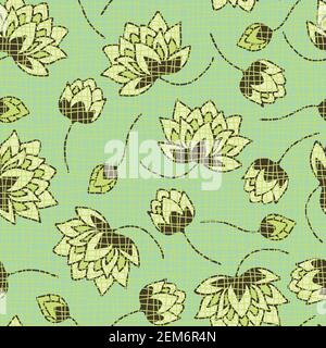 Motif vectoriel sans couture avec fleurs blanches sur fond vert. Papier peint texturé à motif fleuri avec lis. Textile doux et simple. Illustration de Vecteur