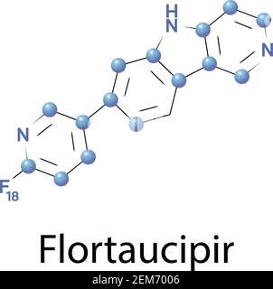 Flortaucipir 18F est un agent de diagnostic radioactif indiqué pour une utilisation avec la tomographie par émission de positrons, TEP, imagerie pour l'imagerie du cerveau. Illustration de Vecteur
