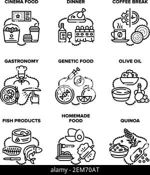 Food Delicious Set Icons Vector Black illustrations Illustration de Vecteur