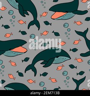 Motif vectoriel sans couture avec poissons du pays de galles et roses sur fond bleu clair. Papier peint sous-marin. Textile de mode marine. Illustration de Vecteur