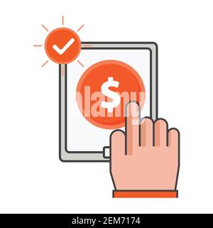 clic du doigt sur le smartphone avec l'icône argent. illustration de la finance mobile. Icône de vecteur plat. Peut être utilisé pour, élément de conception d'icône, interface utilisateur, Web, application mobile. Banque D'Images