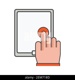 clic du doigt sur le smartphone. illustration de la connexion mobile. Icône de vecteur plat. Peut être utilisé pour, élément de conception d'icône, interface utilisateur, Web, application mobile. Banque D'Images