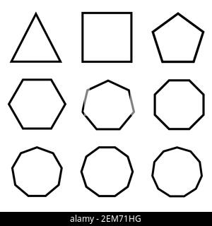 triangle de symbole, rectangle, pentagone, hexagone, hexagone, octagon. formes polygonales à icône hexagonale. Banque D'Images