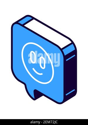 Signe de bulle de parole isométrique, avec visage de sourire, emoji, symbole icône de vecteur isolé Illustration de Vecteur