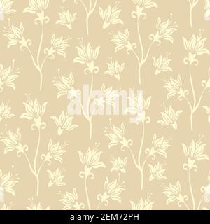 Motif vectoriel sans couture avec nénuphars blancs sur fond beige clair. Papier peint à motif fleuri doux et simple. Magnifique textile de mode pastel nature. Illustration de Vecteur