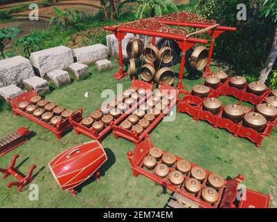 Vue aérienne du gamelan, musique javanaise traditionnelle et musique balinaise. Banque D'Images