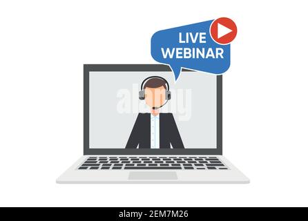 Webinaire en direct sur l'ordinateur portable. Conférence en ligne. Distance technologique en ligne Illustration de Vecteur