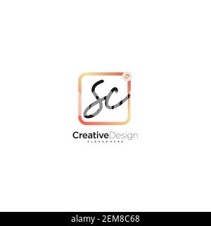 Lettre initiale SC logo écriture manuscrite dessin à la main boîte colorée vecteur, logo pour la beauté, cosmétiques, mariage, mode et affaires, et autre Illustration de Vecteur