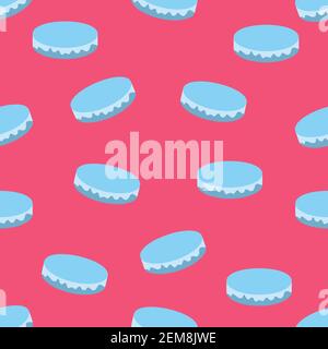 Imprimé brillant avec macarons bleus sur fond rose Illustration de Vecteur