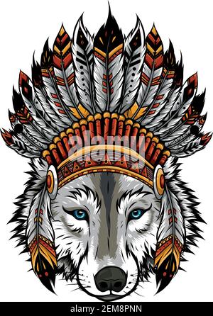 Illustration de vecteur de chapeau de loup indien avec plumes Illustration de Vecteur