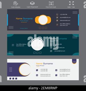 Conception de modèle de signature électronique ou pied de page d'e-mail Premium.modèle de couverture marketing par e-mail sur les réseaux sociaux. Marketing numérique d'entreprise. Illustration de Vecteur