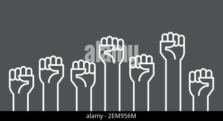 Fists, l'illustration vectorielle est mise à la main. Concept d'unité, de révolution, de lutte, de coopération. Conception à contour plat. Illustration de Vecteur