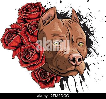 tête de chien avec illustration de vecteur de roses Illustration de Vecteur