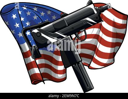 Armes Uzi avec illustration du vecteur drapeau améican Illustration de Vecteur