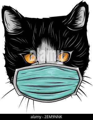 Tête de chat avec masque protection contre le virus Illustration de Vecteur