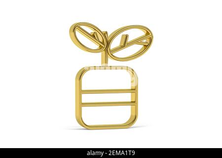 Icône fleur en pot golden 3d isolée sur fond blanc - Rendu 3D Banque D'Images