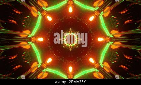 Illustration 3D éclairante d'un motif sphérique abstrait vert et jaune Banque D'Images