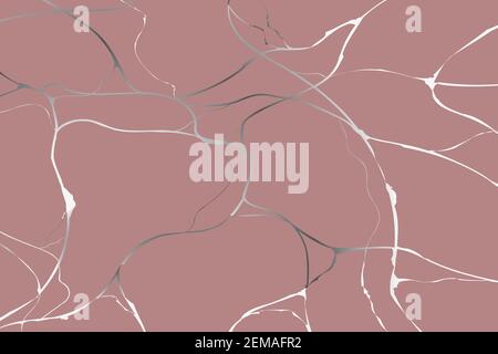 Kintsugi doré sur fond rose. Effets de fissures et de ruptures. Texture de marbre. Design de luxe pour l'art mural, le papier peint, la carte de mariage, les médias sociaux. Moderne Illustration de Vecteur