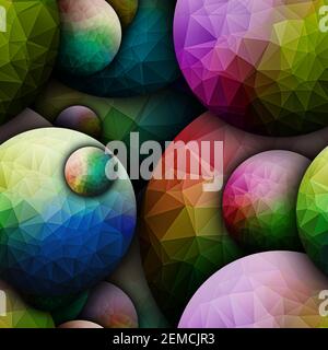 3D render de fond transparent avec carreaux polygonaux colorés balls Banque D'Images