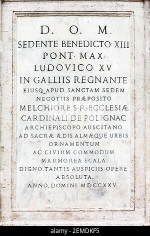 Rome, Italie - 04 octobre 2018 : inscription Mémorial sur le mur des marches espagnoles à Rome Banque D'Images