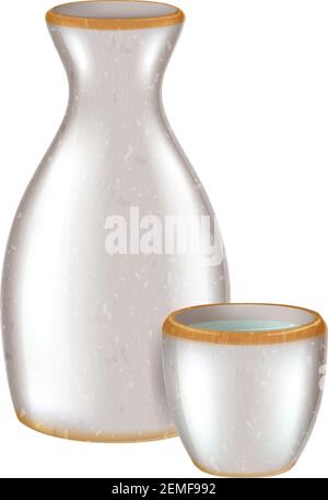 Saké japonais isolé sur fond blanc. Illustration vectorielle. Illustration de Vecteur