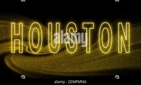 Lettrage à paillettes Houston Gold, Houston Tourism and Travel, bannière textuelle typographique créative, sur fond noir. Banque D'Images