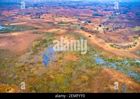 Vue aérienne, zones humides d'Okavango, delta d'Okavango, site du patrimoine mondial de l'UNESCO, zones humides Ramsar, Botswana, Afrique Banque D'Images