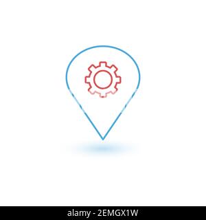 Marqueur de navigation à axe de carte d'engrenage linéaire, point de service. Concept d'ingénierie de roue dentée. Illustration du vecteur de stock isolée Illustration de Vecteur