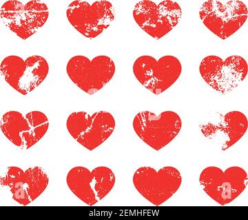 Ensemble de coeurs en détresse dans le style grunge. Illustration vectorielle Illustration de Vecteur