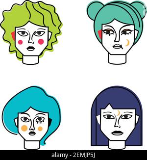 femmes surréaliste portrait visages abstrait Illustration de Vecteur