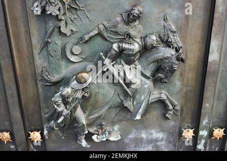 Prague, République Tchèque - 15 février 2020 - Monument national de Vítkov en hiver - détail des portes du Monument Banque D'Images