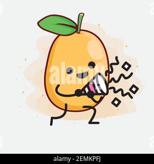 Illustration vectorielle du personnage de fruit Kumquat avec un visage mignon, des mains simples et un dessin de ligne de jambe sur un arrière-plan isolé. Style plat de dessin animé. Illustration de Vecteur