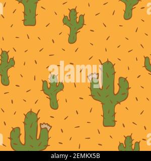 Motif vectoriel transparent avec cactus sur fond jaune. Simple motif de papier peint en forme d'épine. Textile de mode dessiné à la main pour enfants. Illustration de Vecteur