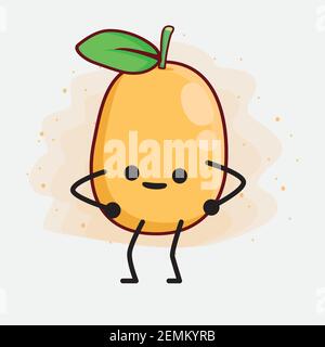 Illustration vectorielle du personnage de fruit Kumquat avec un visage mignon, des mains simples et un dessin de ligne de jambe sur un arrière-plan isolé. Style plat de dessin animé. Illustration de Vecteur