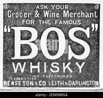 Old Victorian magazine Newprint Pease & Co. BOS Whisky Whiskey publicité de 1894 - avant l'aube des standards publicitaires. Histoire du whisky. Banque D'Images