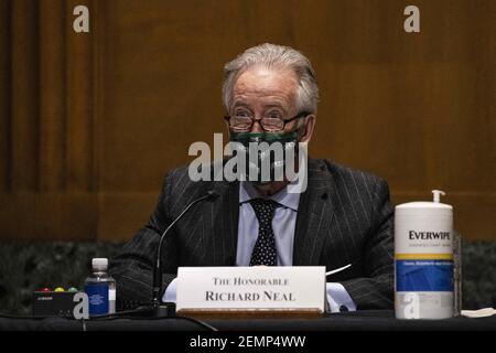 Le congressiste Richard Neal (D-ma) s'exprime à l'audience du Comité des finances du Sénat au Capitole des États-Unis le 25 février 2021 à Washington, DC. Katherine Tai est le président choisi par Joe Bidens pour le représentant commercial américain. Photo de Tasos Katopodis/Pool/ABACAPRESS.COM Banque D'Images