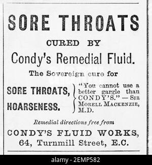 Old Victorian magazine Newsprint Condy's miracle de médecine fluide réparatrice annonce de 1894 - avant les normes de publicité. Antécédents médicaux. Banque D'Images