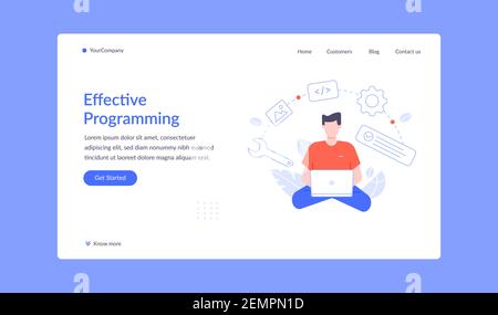 Page de renvoi de programmation efficace, scénario de travail avec script Illustration de Vecteur