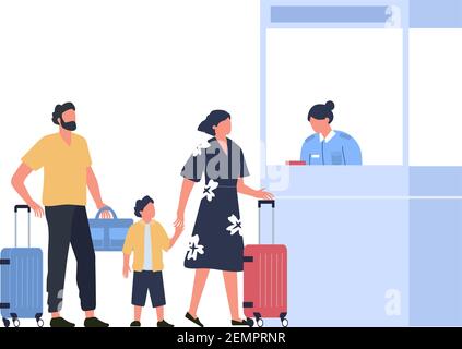 Famille au contrôle de passeport à l'aéroport, concept de vacances Illustration de Vecteur