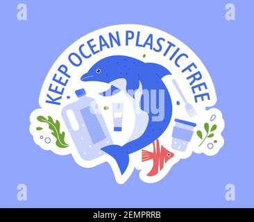 Ne laissez pas de plastique océanique libre, problème de pollution mondiale Illustration de Vecteur