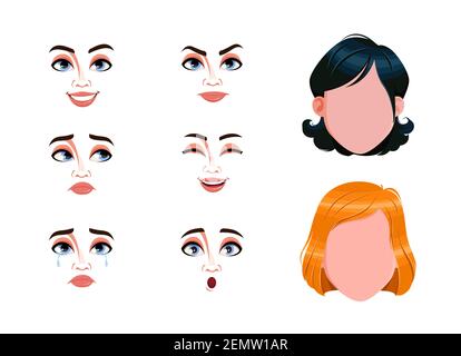 Différentes émotions féminines ensemble. Visages vierges et expressions des femmes. Choisissez les émotions dont vous avez besoin. Illustration du vecteur de stock Illustration de Vecteur
